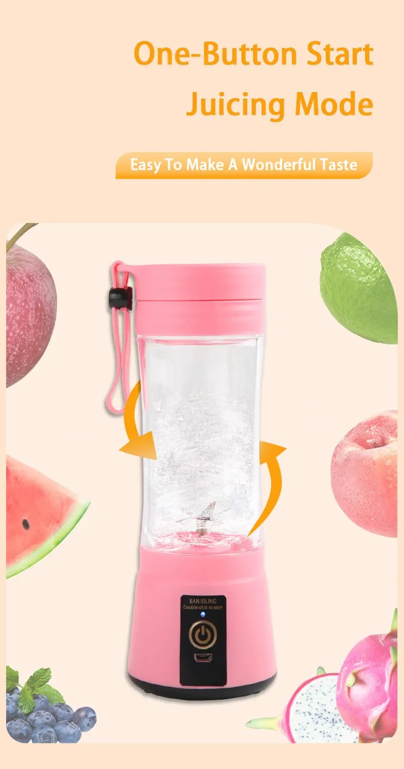 380ml Portable Electric Juicer USB Rechargeable Smoothie Blender Food Processor Fruit Mixer Compact Mini Kitchen Juicer