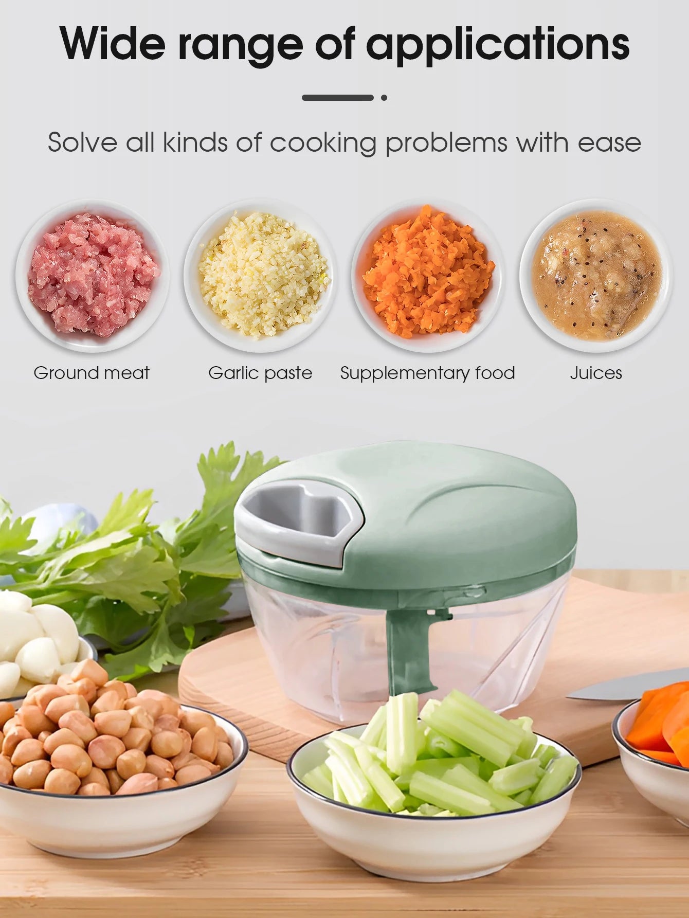 Home Kitchen Manual Ginger Grinder Garlic 500ml/900ml Mud Splasher Multifunctional Food Vegetable Cutter Handheld Meat Grinder