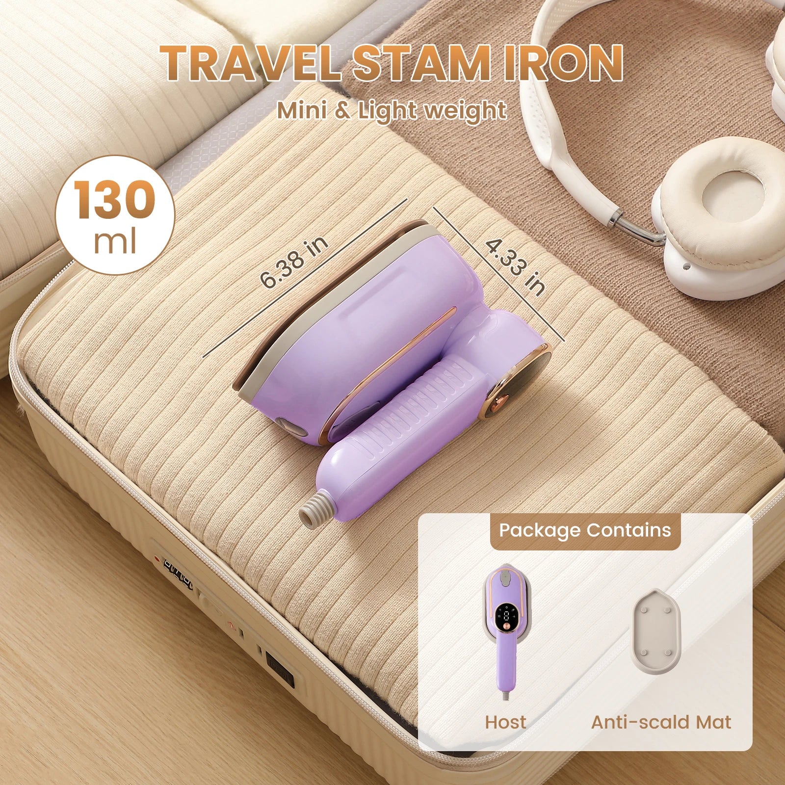 Portable mini steam iron with four temperature control and high-power rotating handheld ironing machine.