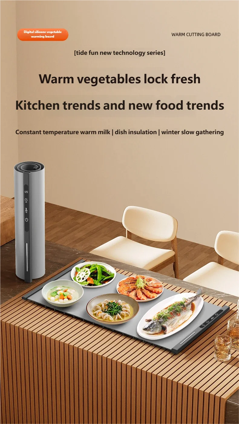 Electric Warming Tray Foldable Food Warmer Mat with 3 Tem Setting Fast Full Surface Heating Portable Electric Food Warming Tray