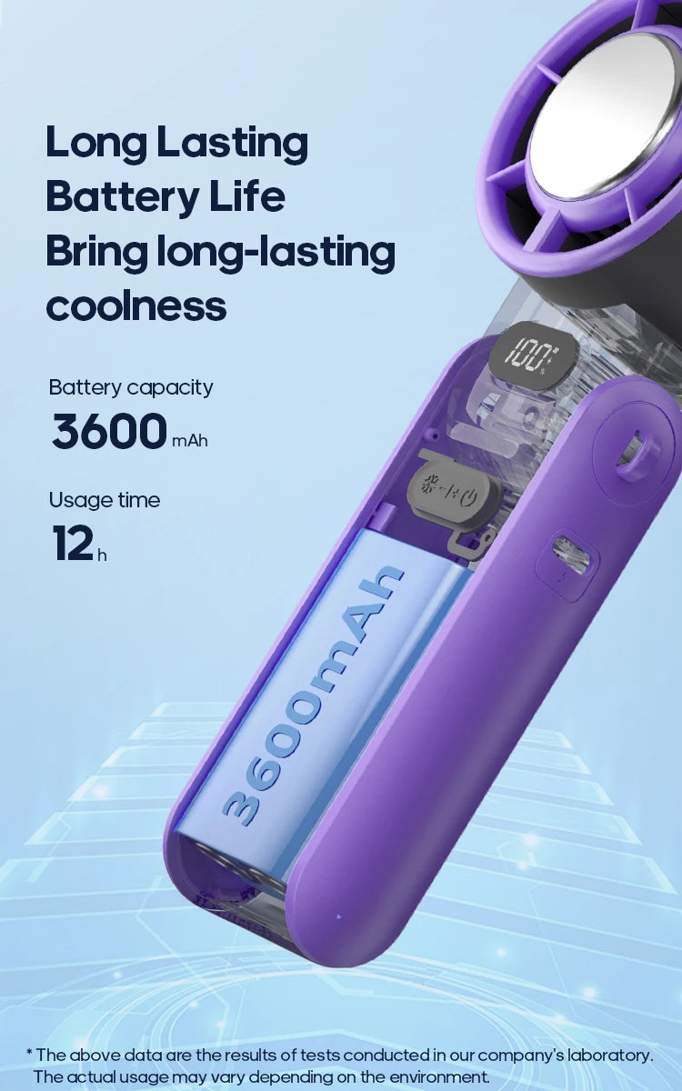 KINSCOTER Outdoor Foldable Portable Handheld Fan Mini Cooling Rechargeable 3600mAh 100-level Free Control High Speed Turbo Fan