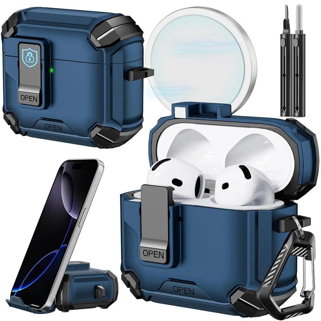 Magnetic Auto Lock Case for AirPods Pro 3 Phone Stand Case Cover with Cleaning Kit & Keychain Protective Case for AirPods Pro 3