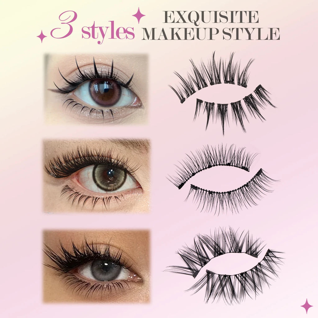 MAGEFY Reusable Magnetic Eyelashes 3 Pairs Natural Curly Natural Magnetic False Eyelashes Glue Free with Applicator Easy to Wear