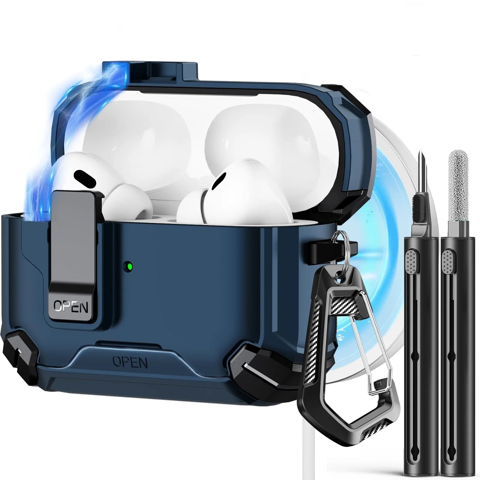 Magnetic Auto Lock Case for AirPods Pro 3 Phone Stand Case Cover with Cleaning Kit & Keychain Protective Case for AirPods Pro 3