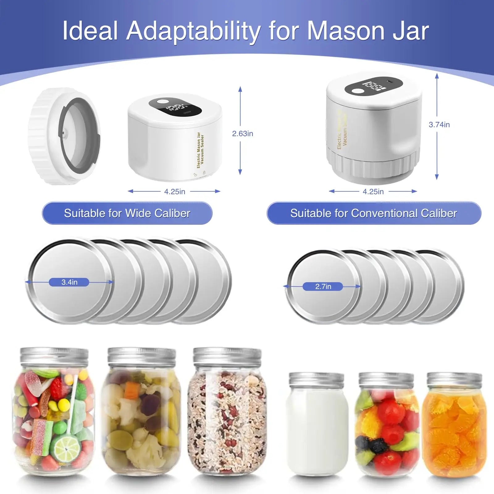 Mason Jar Vacuum Sealer Auto Stop Electric Mason Jar Vacuum Sealer Kit With Mason Jar Lids For Jam Preservation Food Storage