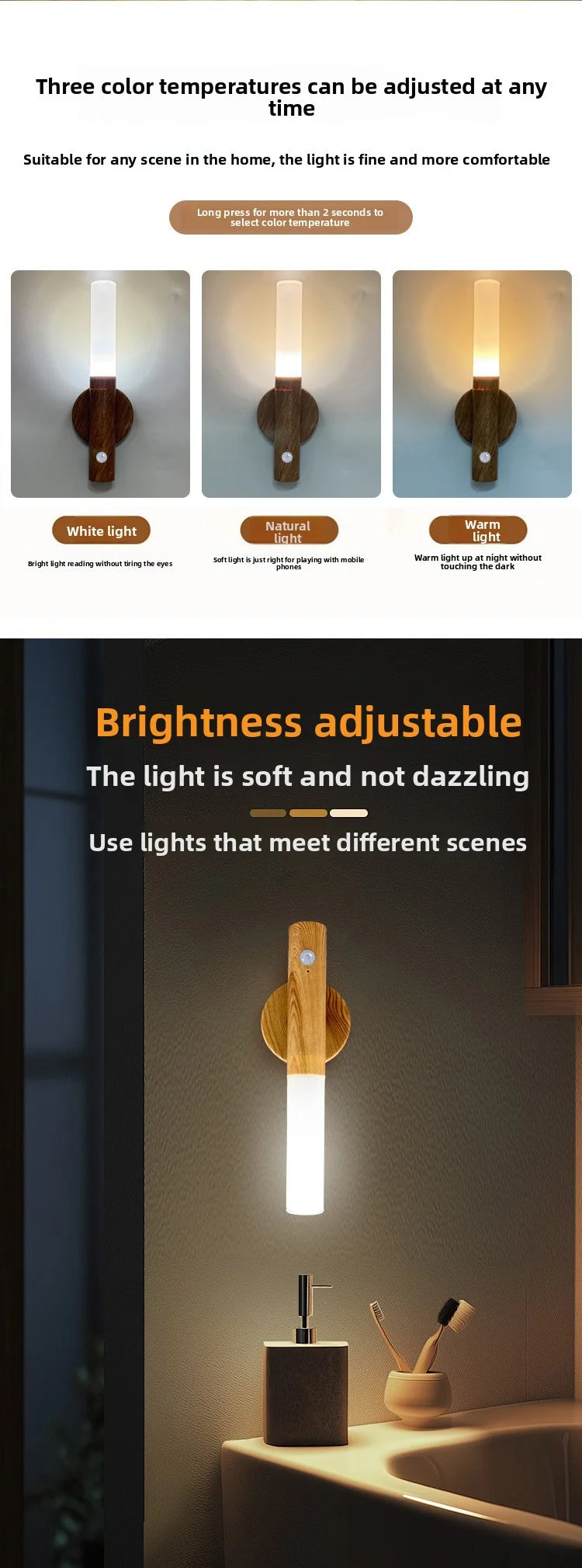 Rechargeable Wall Sconces Magnetic Wall LightsNight Light Motion Sensor Night Lights Wooden Wall Lighting for Bedroom Stair