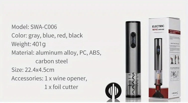 Electric Wine Bottle Opener USB Rechargable Automatic Wine Corkscrew with Foil Cutter Corkscrew Kitchen Gadgets for Party Bar