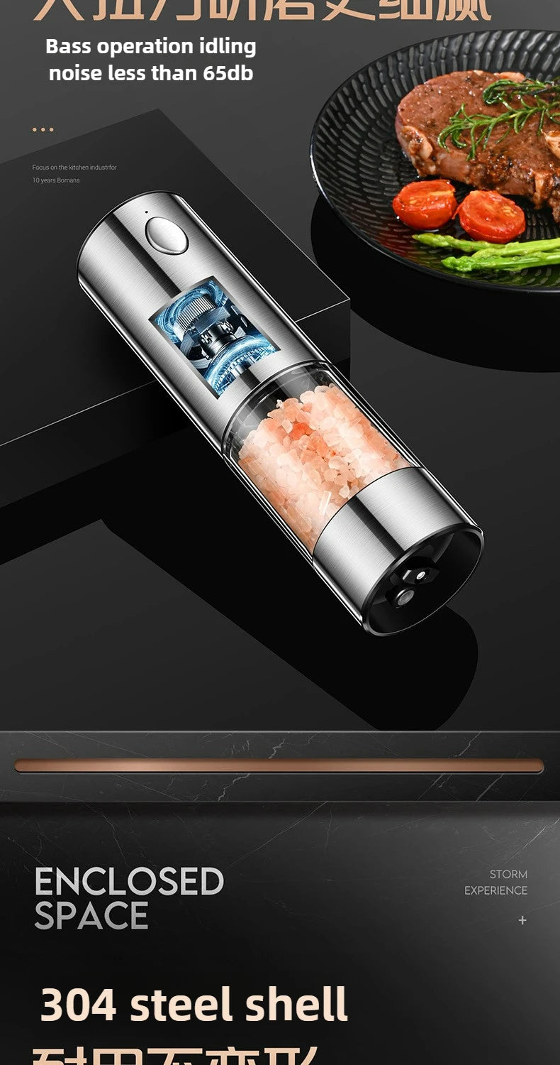 Electric Pepper Grinder Automatic Spice Grinder USB Rechargeable Adjustable Coarseness Spice Mill Kitchen Gadget Tools