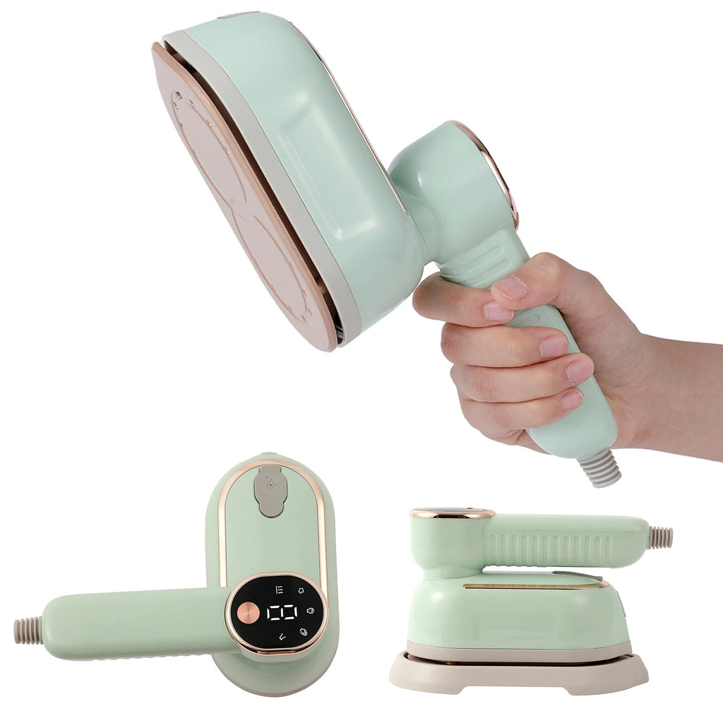 Portable mini steam iron with four temperature control and high-power rotating handheld ironing machine.