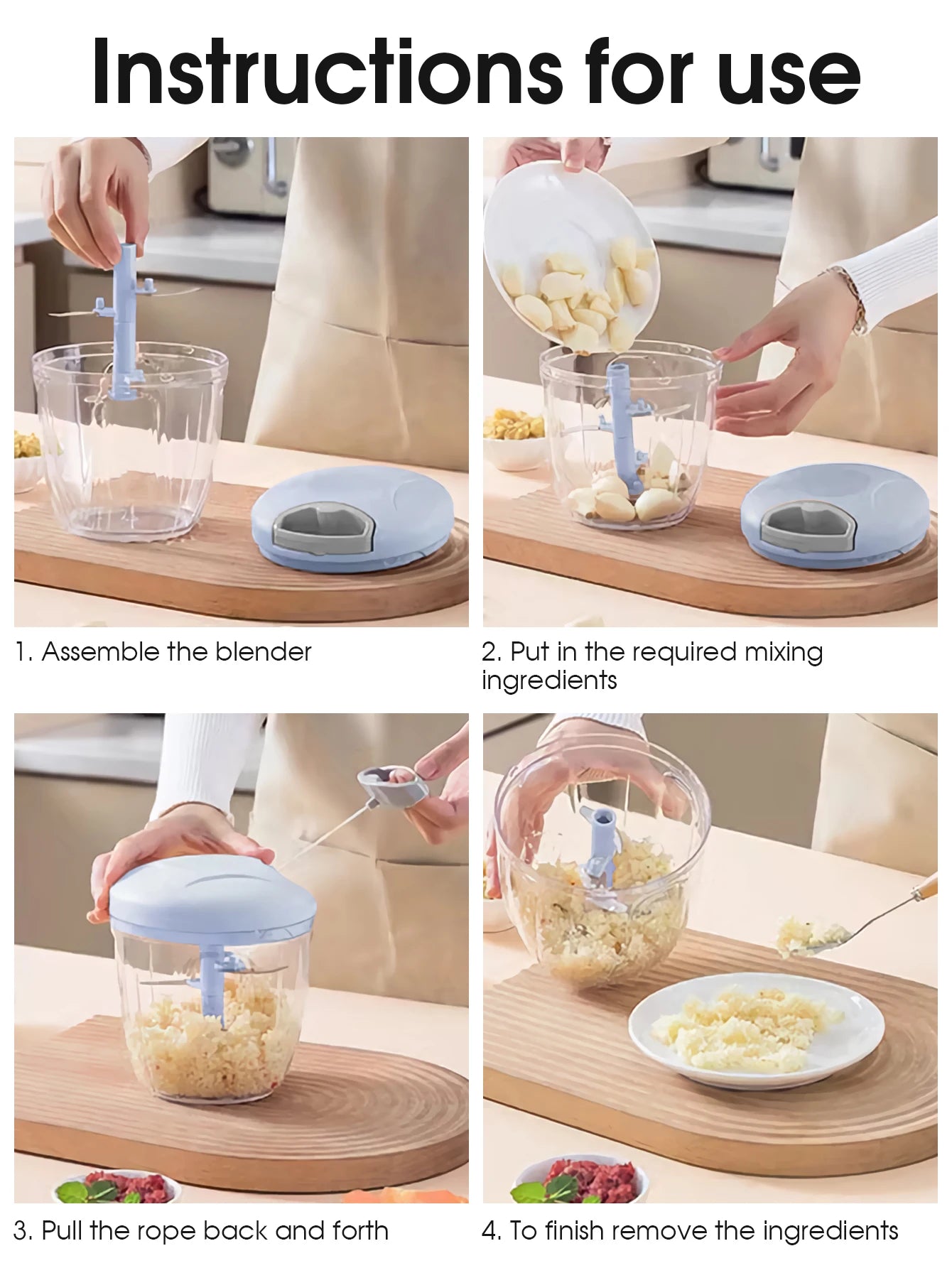 Home Kitchen Manual Ginger Grinder Garlic 500ml/900ml Mud Splasher Multifunctional Food Vegetable Cutter Handheld Meat Grinder