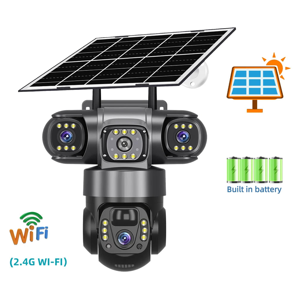 V380 Pro 15MP 6K 10X Zoom Triple Lens 4G Solar Outdoor Three Screen PIR Motion Detection Security CCTV Camera
