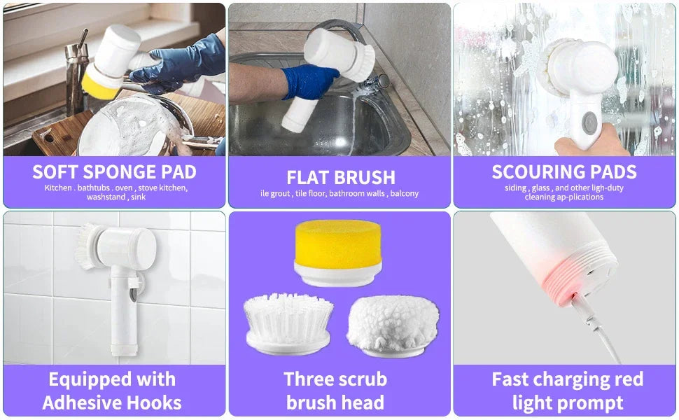 Escova de limpeza elétrica multifuncional