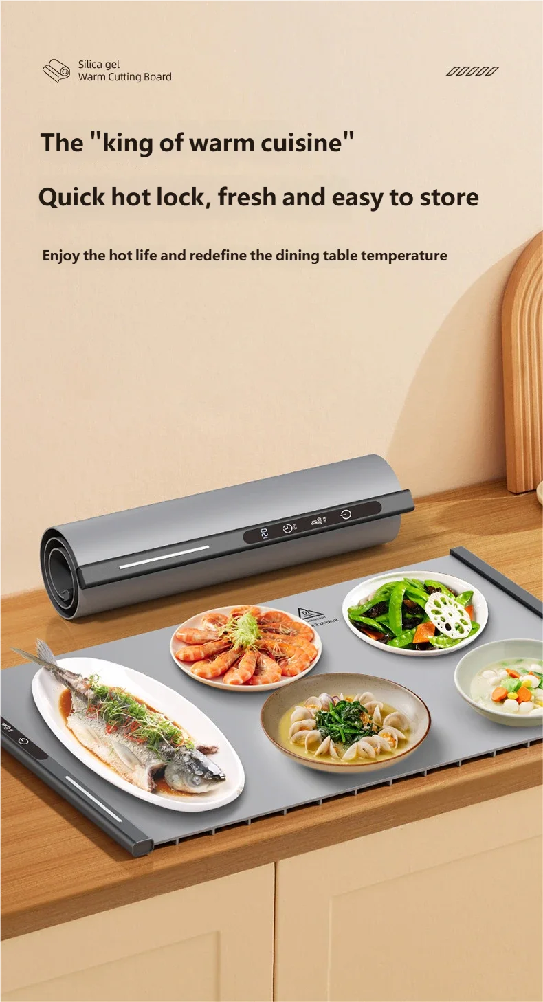 Electric Warming Tray Foldable Food Warmer Mat with 3 Tem Setting Fast Full Surface Heating Portable Electric Food Warming Tray
