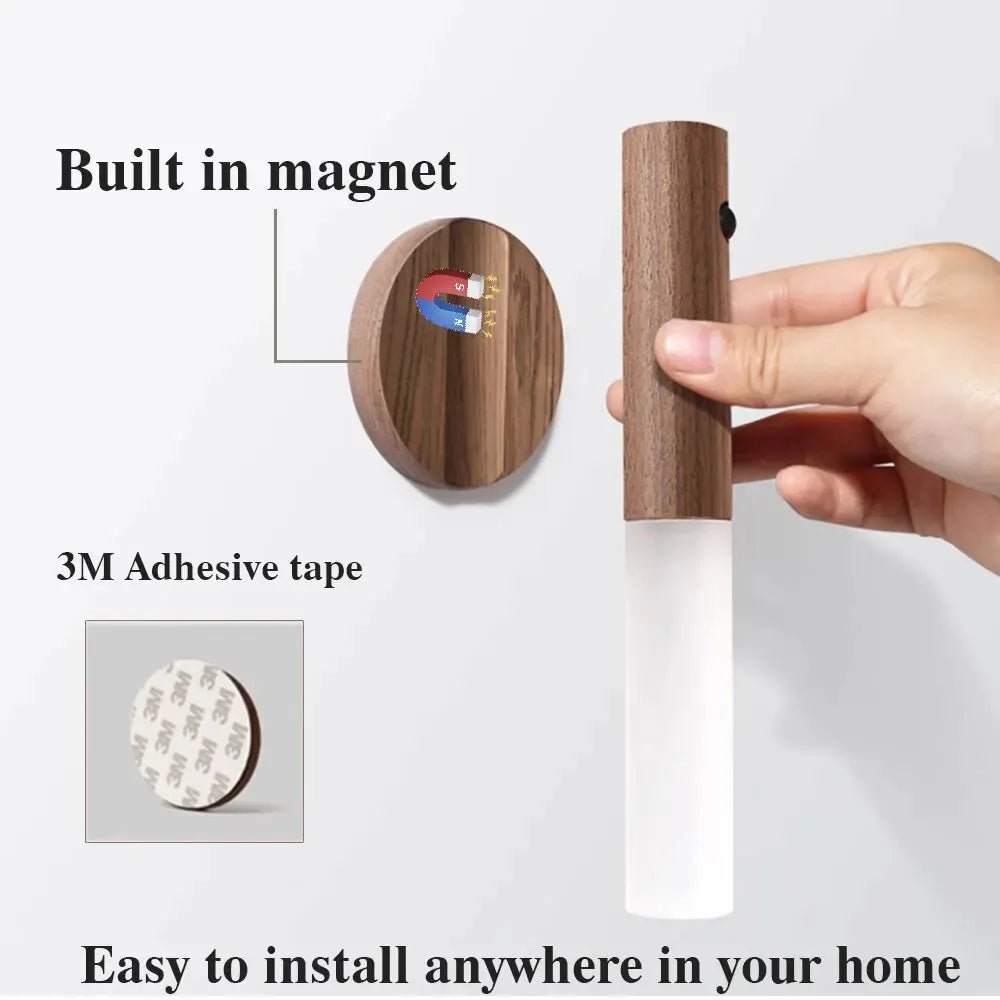 Rechargeable Wall Sconces Magnetic Wall LightsNight Light Motion Sensor Night Lights Wooden Wall Lighting for Bedroom Stair
