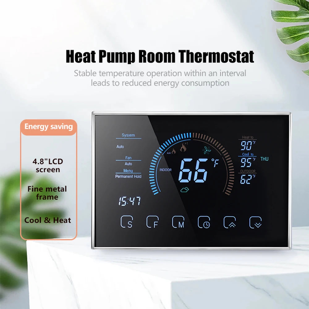 Smart Heat Pump Room Thermostat Temperature Controller 4.8 Inch Color LCD Screen Programmable Touch Control/ Mobile APP/ Voice