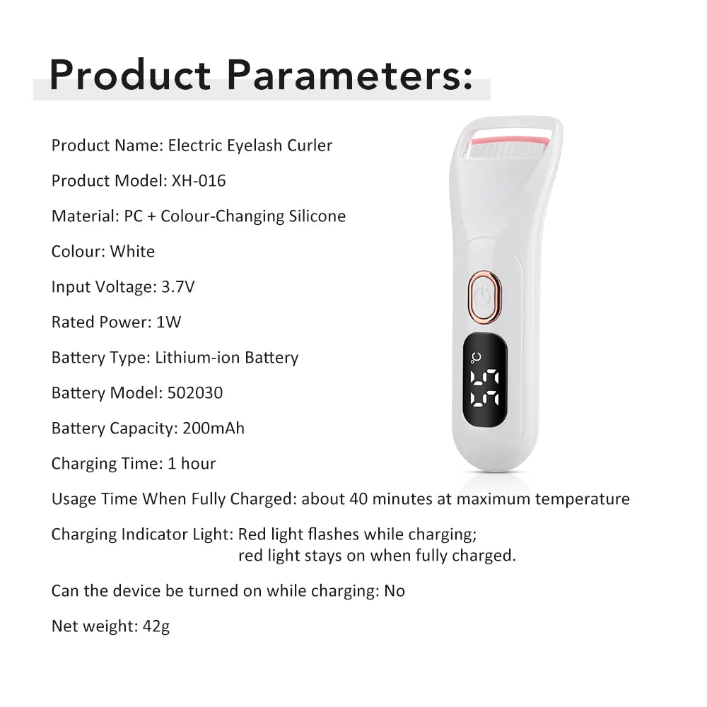 Electric Eyelash Curler Portable 3 Levels Eyelash Curling Device Quick Natural Eyelash Curler Long Lasting Lady Make up Tool