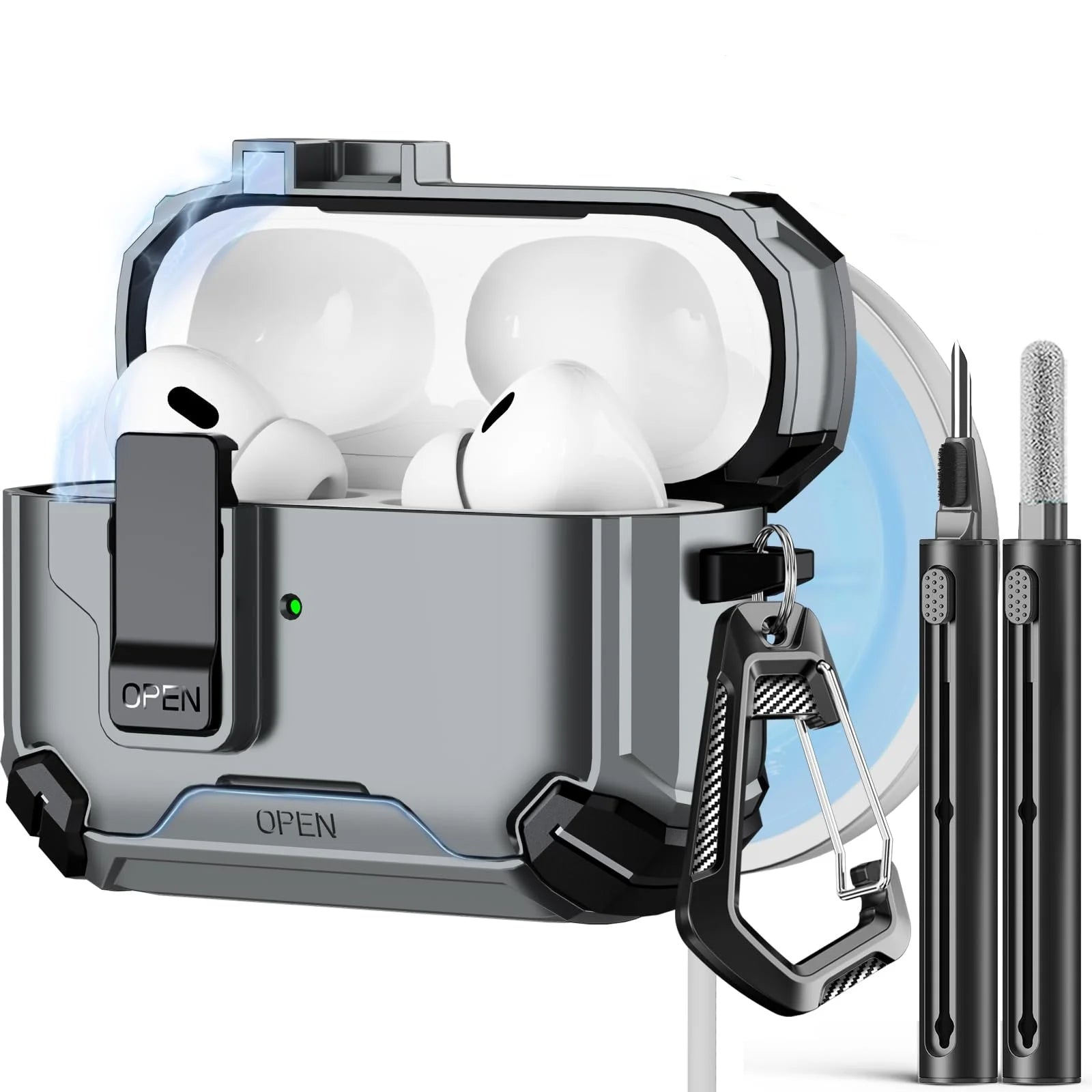 Magnetic Auto Lock Case for AirPods Pro 3 Phone Stand Case Cover with Cleaning Kit & Keychain Protective Case for AirPods Pro 3