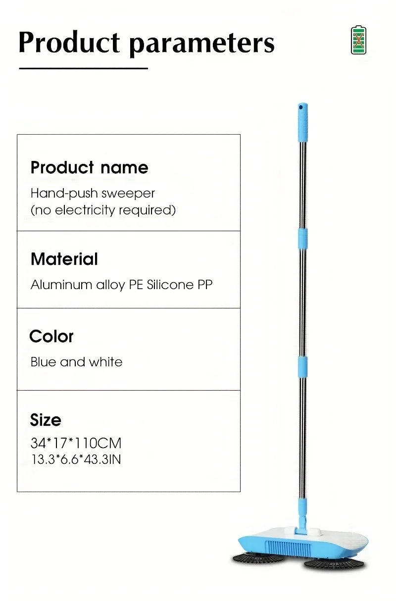 Hand Push Broom, Multifunctional Cleaning Tool Sweep Mop, Long Handle Push Broom with Auto Spiral Deep Clean System