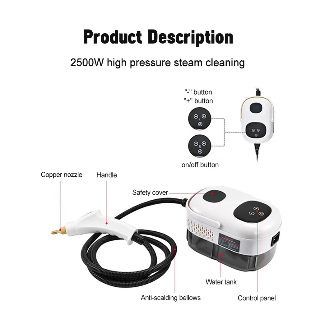 2500W Steam Cleaner High Pressure Sterilization Handhled Temperature Steam Mop Household Air Conditioner Kitchen Hood Car Cleani