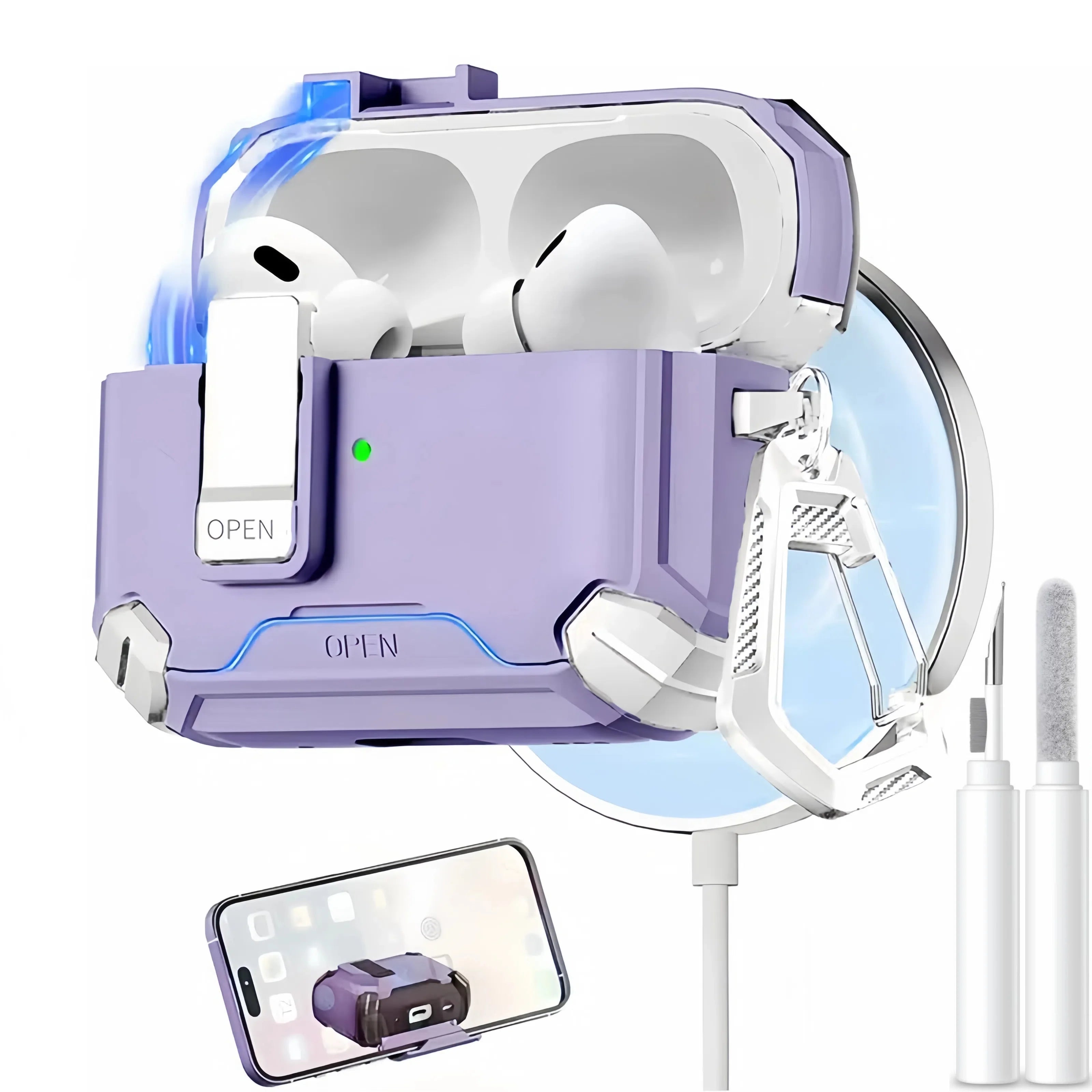 Magnetic Auto Lock Case for AirPods Pro 3 Phone Stand Case Cover with Cleaning Kit & Keychain Protective Case for AirPods Pro 3