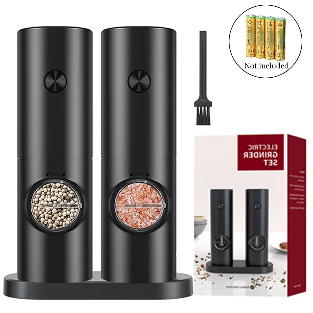 2Pcs Electric Salt And Pepper Grinder With Adjustable Coarseness Refillable Mill Battery Powered Kitchen Automatic Gadget