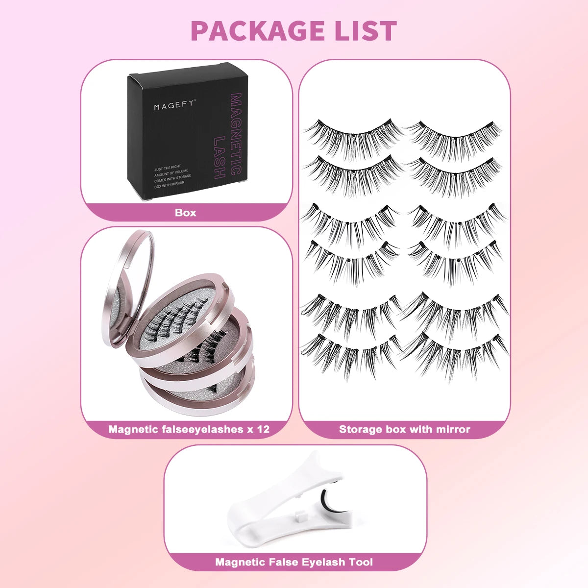 MAGEFY Reusable Magnetic Eyelashes 3 Pairs Natural Curly Natural Magnetic False Eyelashes Glue Free with Applicator Easy to Wear