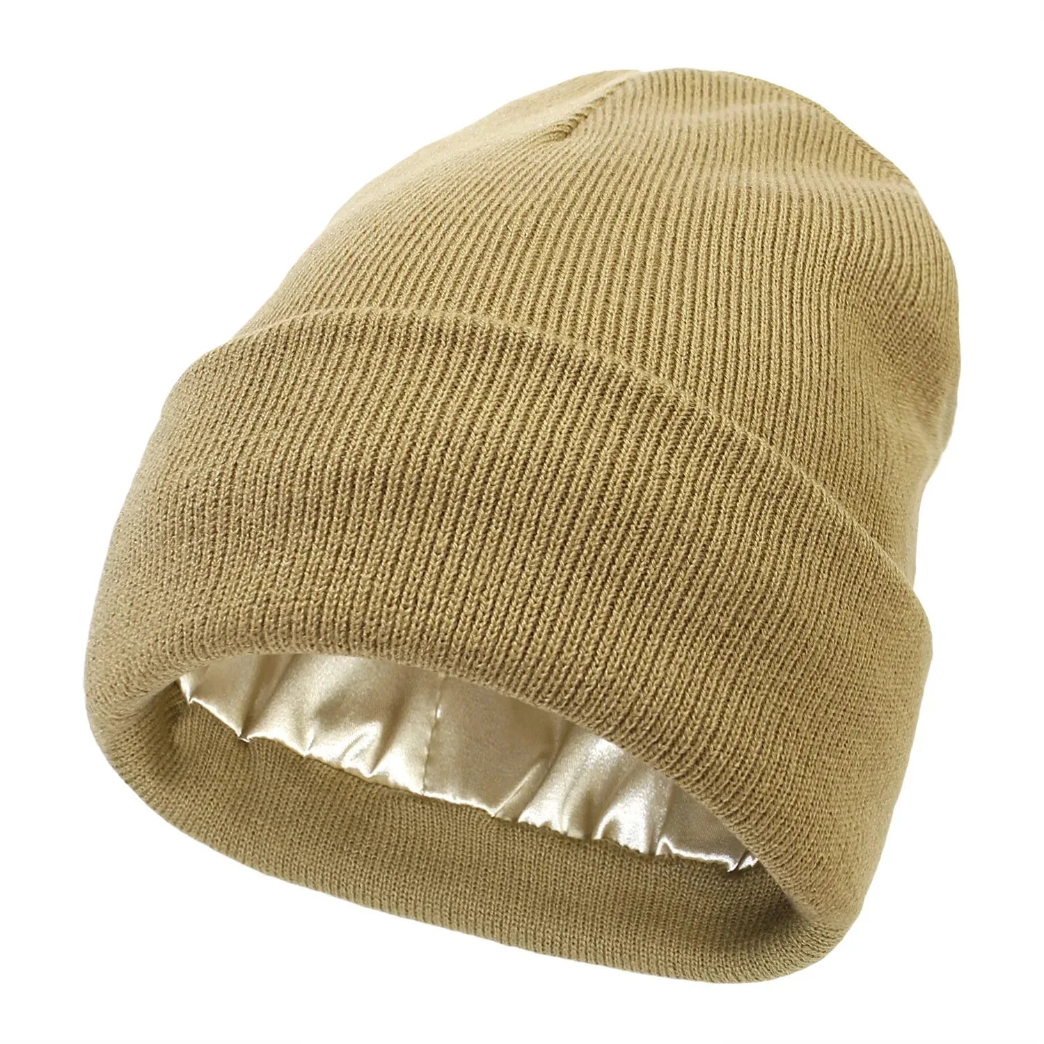 Unisex Satin Lined Anti Static Beanie Hat For Women Winter Silk Lining Slouchy Warm Cuffed Skullies 2Layer Hair Cover Sleep Cap