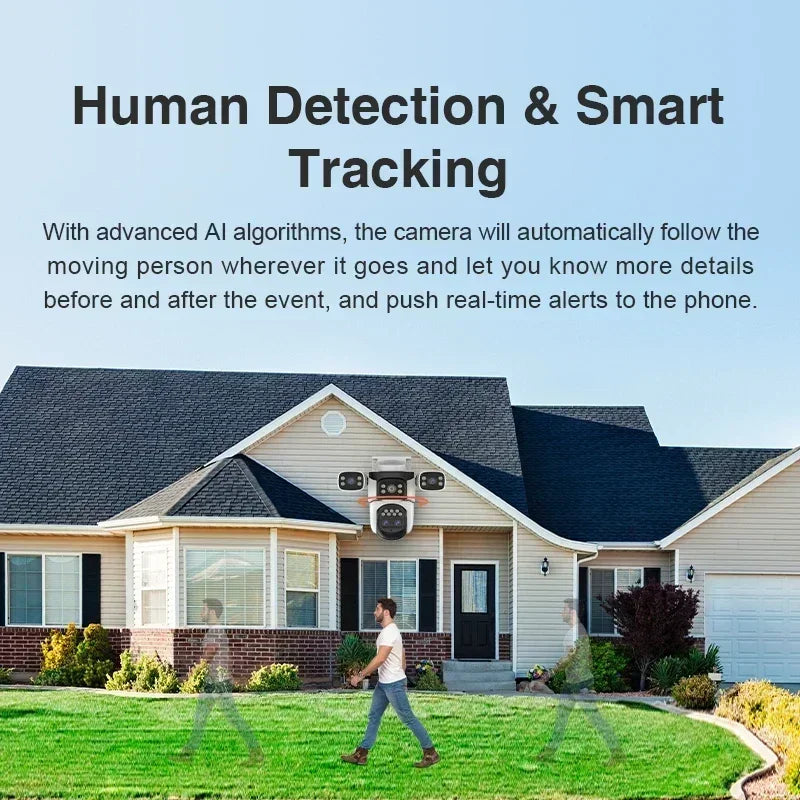 20MP 10K 4-Lens WiFi Security Camera Outdoor, 10X Zoom Auto Tracking, 4-Screen Display, Waterproof CCTV, Full Color Night Vision