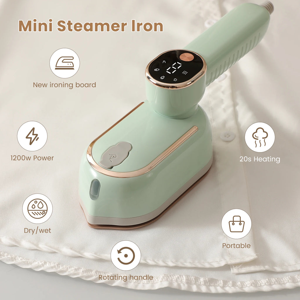 Portable mini steam iron with four temperature control and high-power rotating handheld ironing machine.