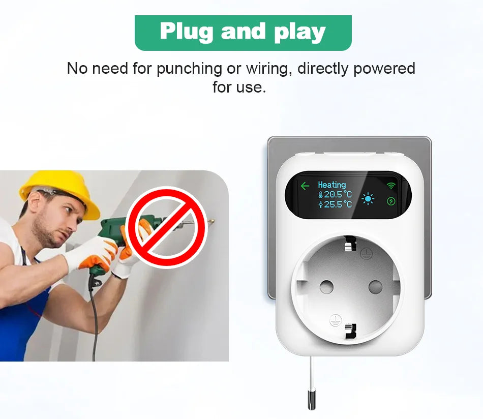 Smart Wifi Thermostat Plug Outlet Temperature Controller Tuya APP Voice Control Electric Switch for Heating Cooling Appliances