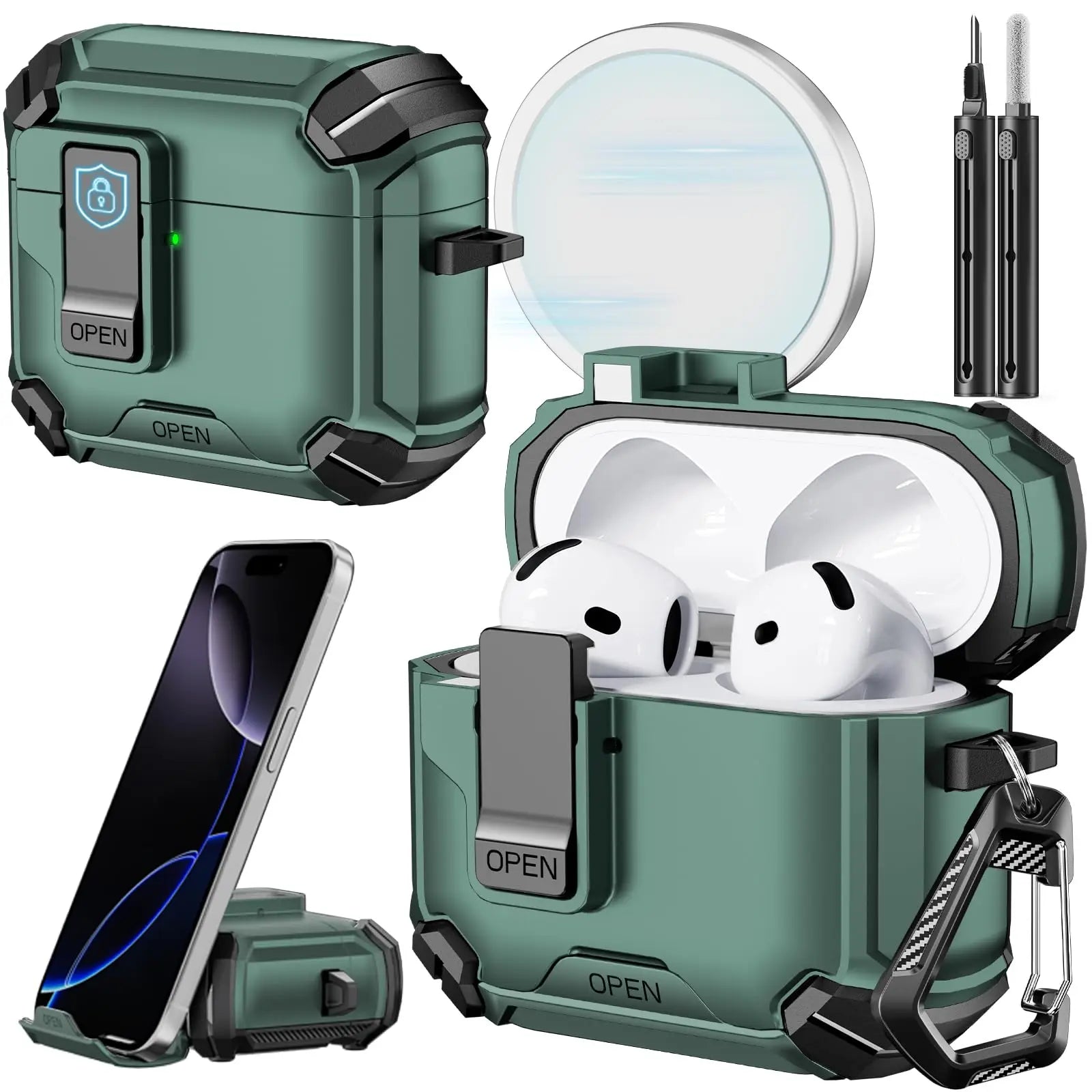 Magnetic Auto Lock Case for AirPods Pro 3 Phone Stand Case Cover with Cleaning Kit & Keychain Protective Case for AirPods Pro 3