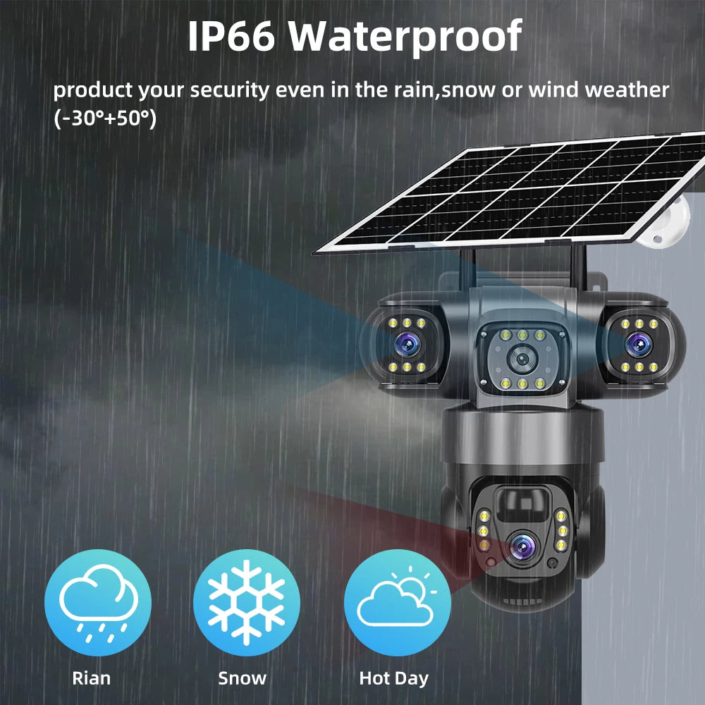 V380 Pro 15MP 6K 10X Zoom Triple Lens 4G Solar Outdoor Three Screen PIR Motion Detection Security CCTV Camera