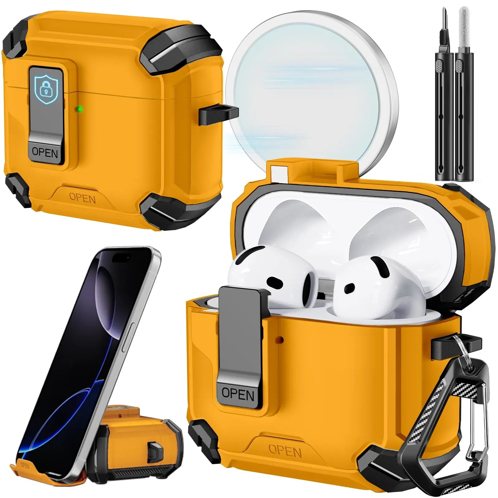Magnetic Auto Lock Case for AirPods Pro 3 Phone Stand Case Cover with Cleaning Kit & Keychain Protective Case for AirPods Pro 3