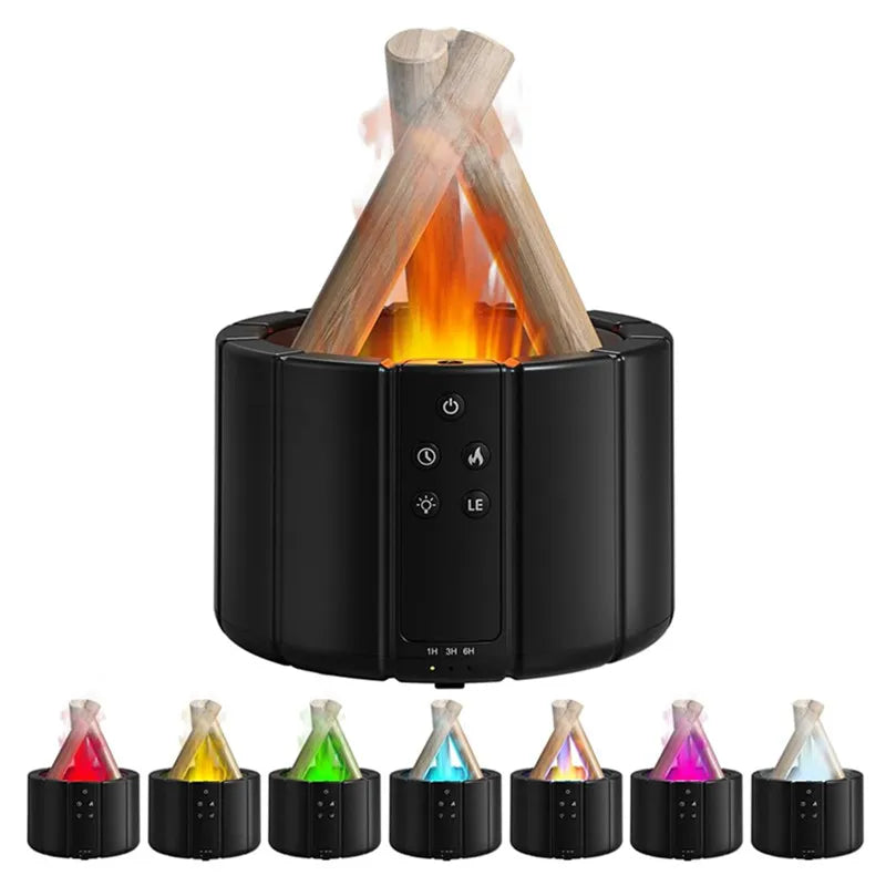 2025 New Simulated Flame Aroma Diffuser Bonfire Air Humidifier Ultrasonic Cool Mist Maker Fogger LED Essential Oil Lamp Difusor