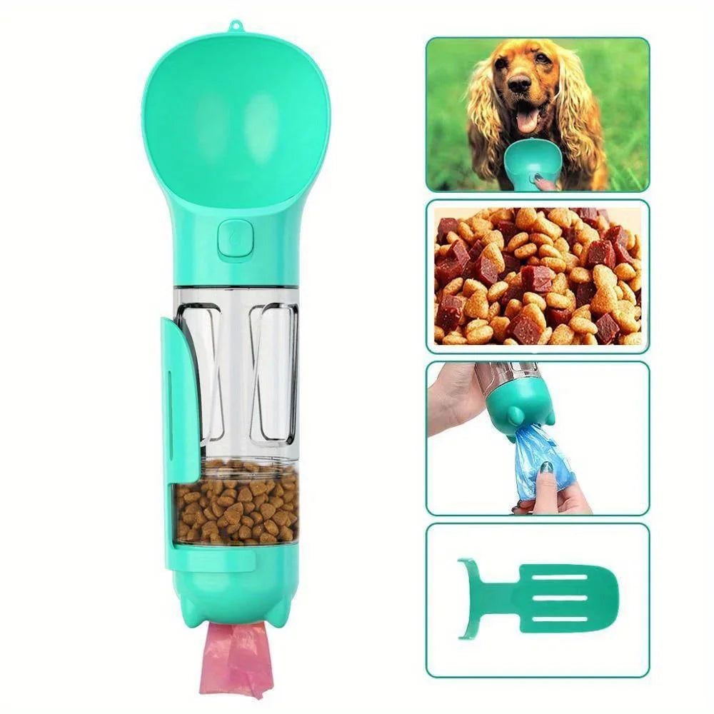 Portable Multifunction Dog Water Bottle Food Feeder Pet Travel Drinking Bowl Poop Dispenser Leak-proof Puppy Waterer Bottle