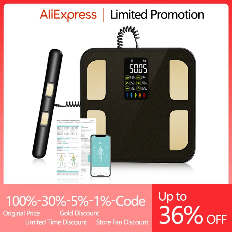 Smart 8 Electrode Scale Bioimpedance Electronic Digital Weight Balance Fat Body Water Muscle Mass BMI Composition Scale