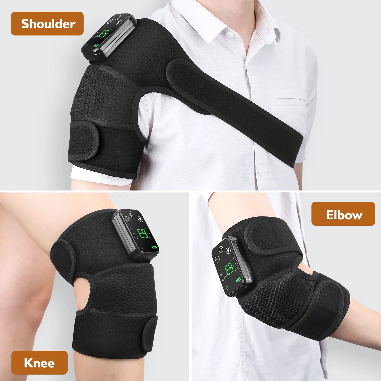 Thermal Knee Massager 3 in 1 Shoulder Knee Elbow Heating Massage Support Brace Rechargeable Vibration Pad Machine Muscle Relax
