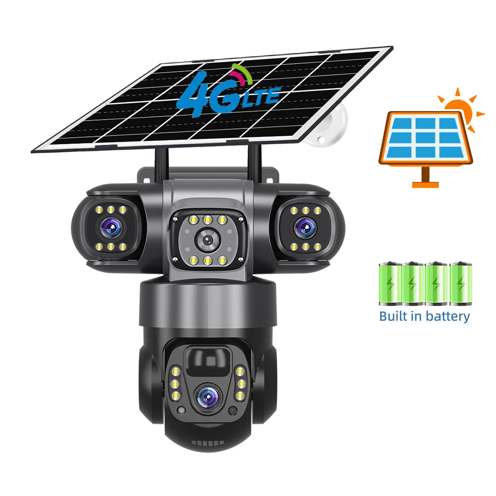 V380 Pro 15MP 6K 10X Zoom Triple Lens 4G Solar Outdoor Three Screen PIR Motion Detection Security CCTV Camera
