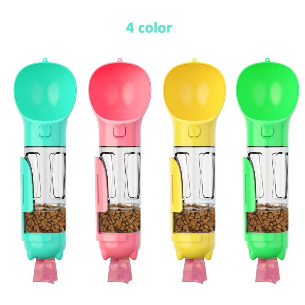 Portable Multifunction Dog Water Bottle Food Feeder Pet Travel Drinking Bowl Poop Dispenser Leak-proof Puppy Waterer Bottle