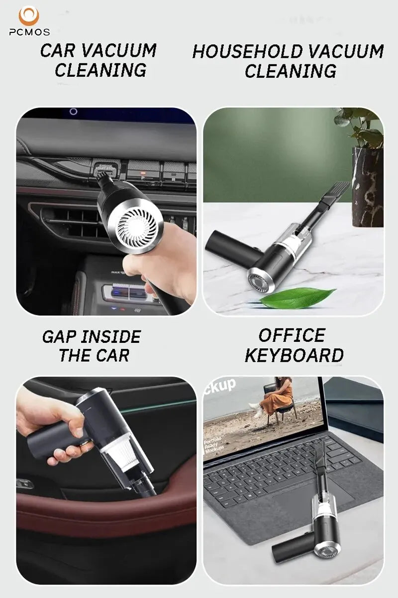 PCMOS 1PC Wireless Vacuum Cleaner Dual Use for Home and Car High Power Powerful Vacuum Cleaner Black