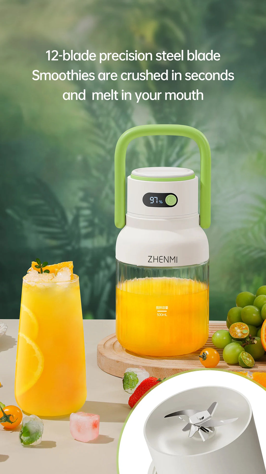 Portable Juicer, 33oz. Vessel, USB-C Rechargeable, Easy To Clean, Suitable For Juicing Fruits And Vegetable,