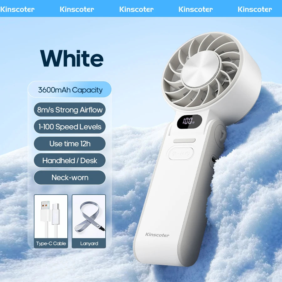 KINSCOTER Outdoor Foldable Portable Handheld Fan Mini Cooling Rechargeable 3600mAh 100-level Free Control High Speed Turbo Fan
