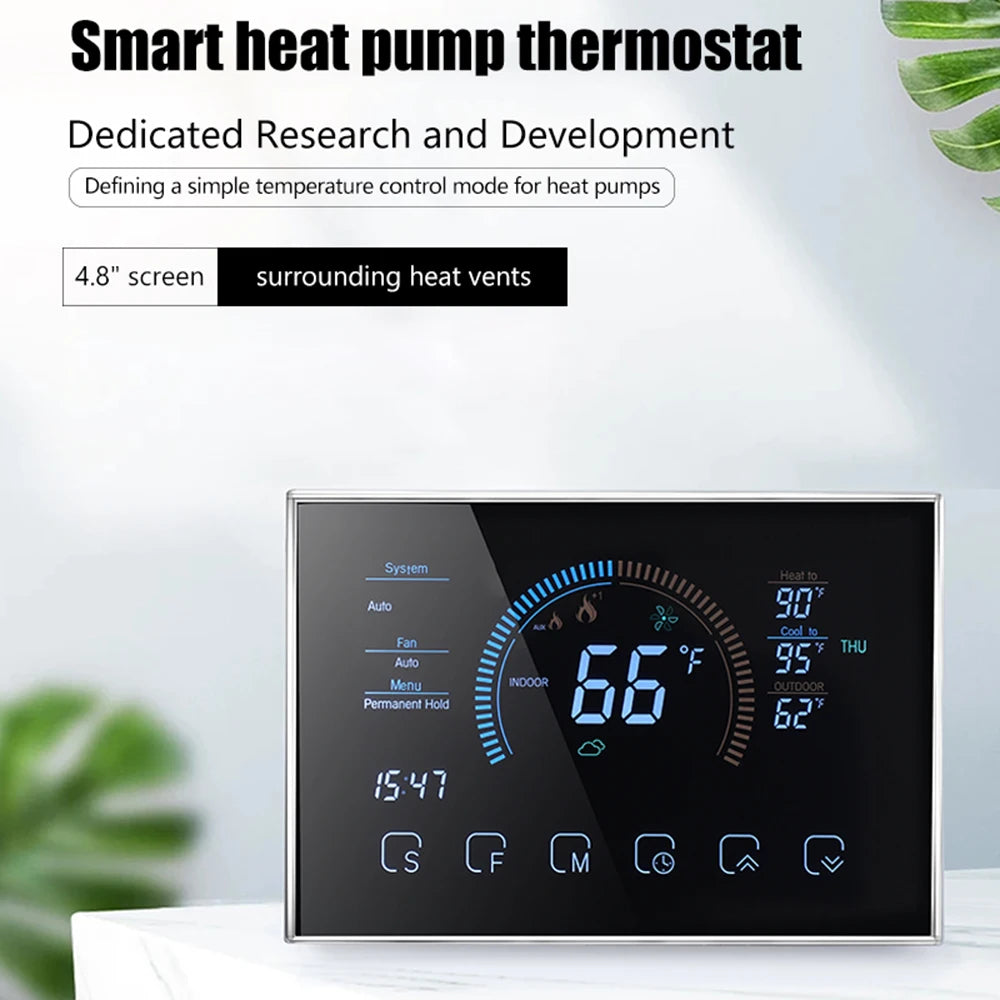 Smart Heat Pump Room Thermostat Temperature Controller 4.8 Inch Color LCD Screen Programmable Touch Control/ Mobile APP/ Voice