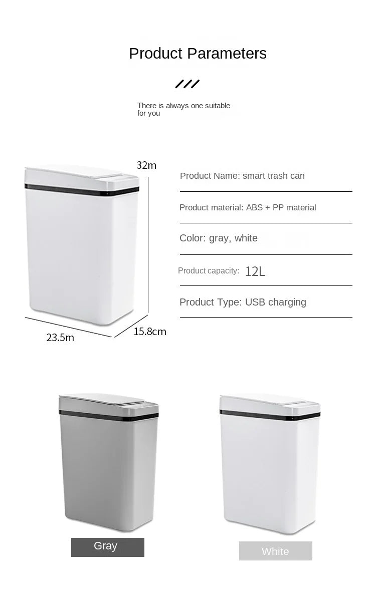 12L Smart Trash Can Automatic Sensor Garbage Can For Bathroom Kitchen Garbage Cube Living Room Recycle Bins Home Accessories