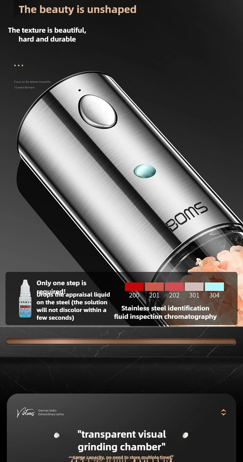 Electric Pepper Grinder Automatic Spice Grinder USB Rechargeable Adjustable Coarseness Spice Mill Kitchen Gadget Tools