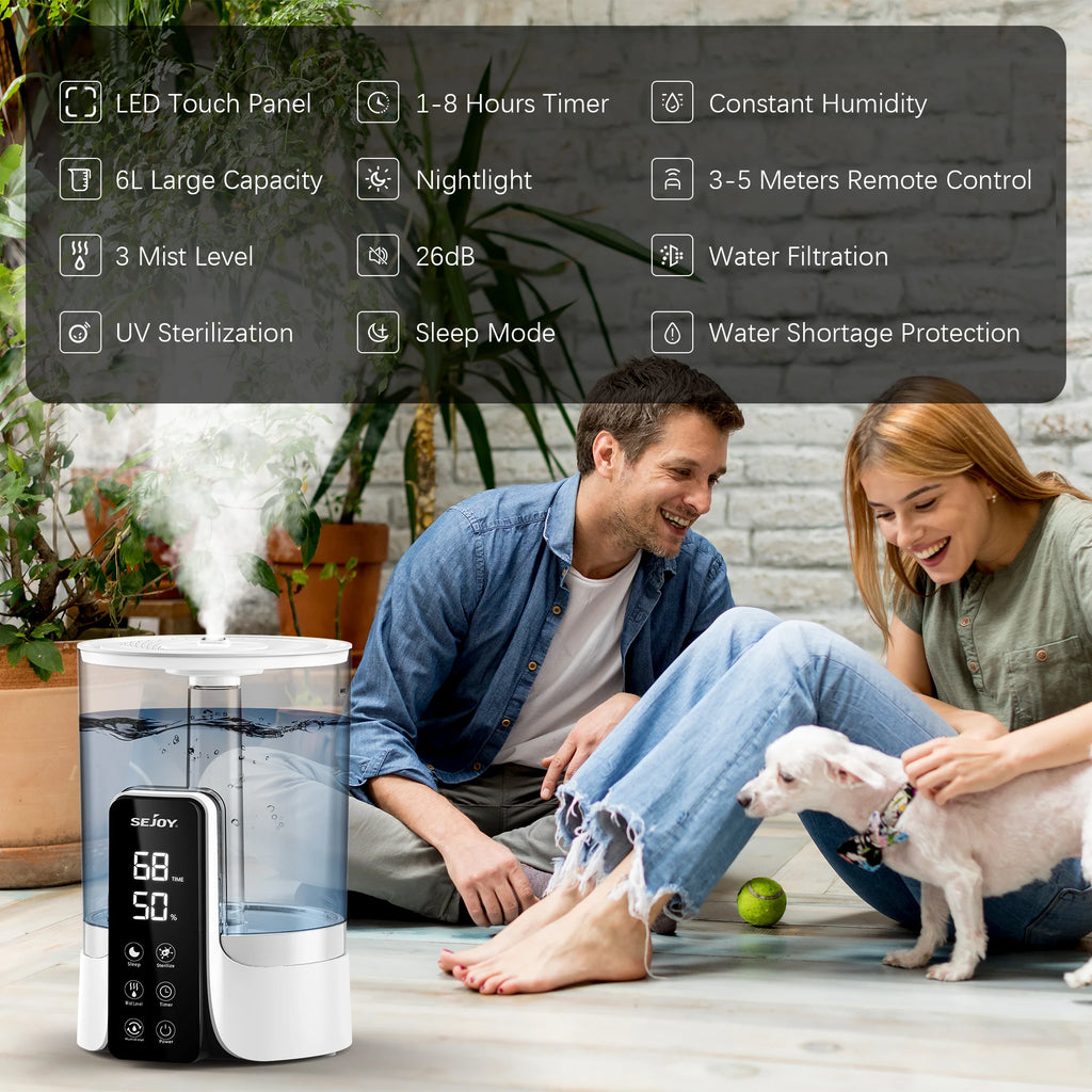 110-220V 6L Perfume Air Humidifier Home with LED,Intelligent timing,Digital Display,26db,Portable Desk Humidifiers for Bedroom