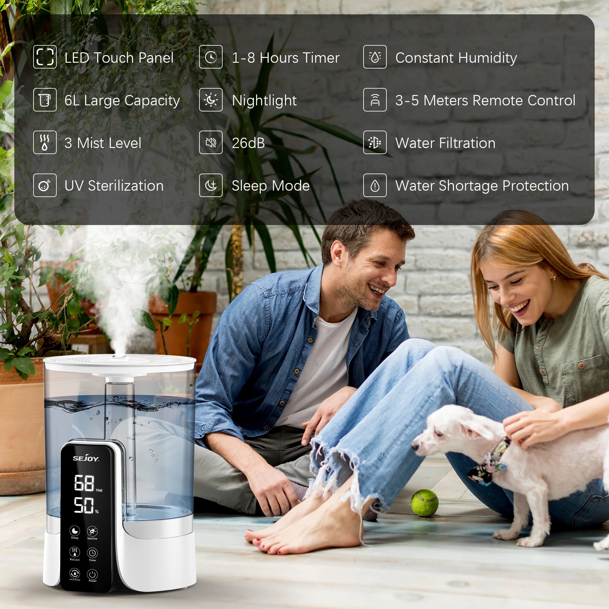 110-220V 6L Perfume Air Humidifier Home with LED,Intelligent timing,Digital Display,26db,Portable Desk Humidifiers for Bedroom