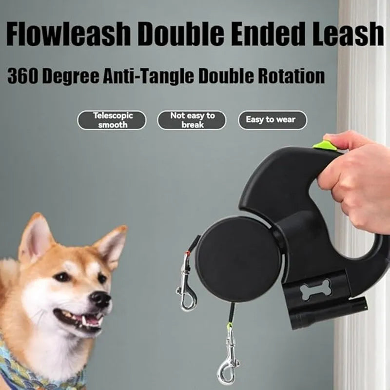 Double Ended Leash, Double Dog Leash for Two Dogs with Tangle-Free Swivel, Dog Leashs with LED Flashlight for Small & Large Dog