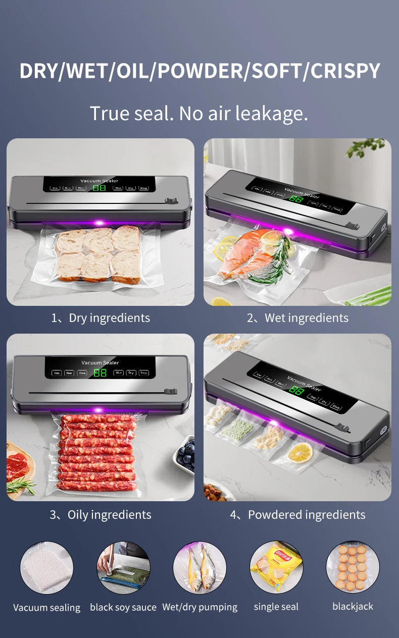Electric Professional Vacuum Sealer Food Electric Vacuum For Kitchen Food Storage Sealing Machine Dry/Wet Food Cuisine Sealer
