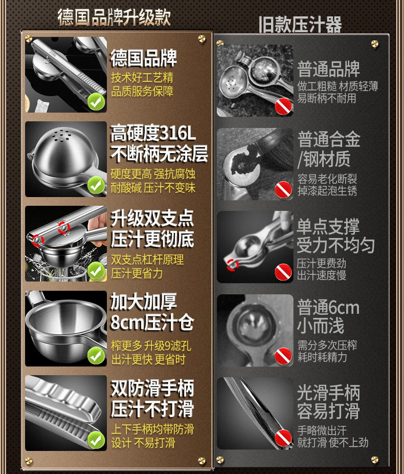 316 Stainless Steel Manual Juicer Processor Lemon Squeezer Orange Fruit Household Lemon Clip Fruit Pressing Kitchen Accessories